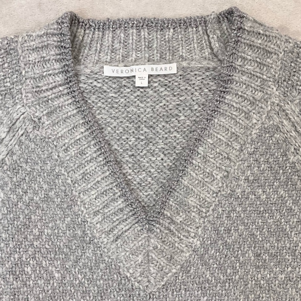 Veronica Beard Mirnie Gray V-Neck Alpaca Sweater Womens L - Picture 5 of 10